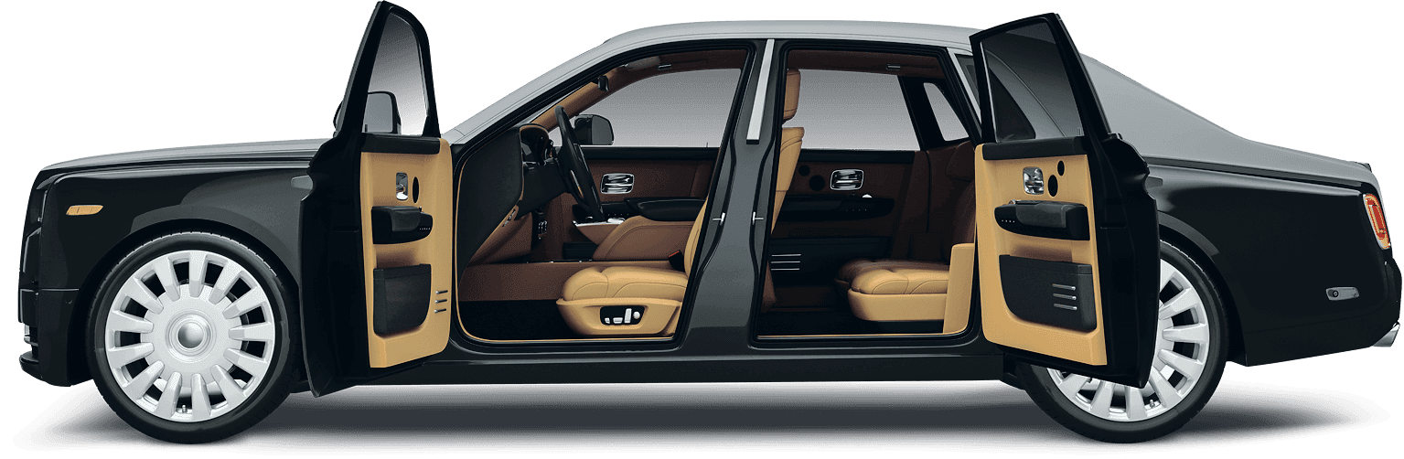 Incredible comfort in our luxury limousine with open doors
